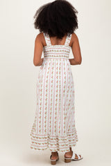 Red Floral Smocked Sleeveless Maxi Dress