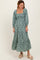 Light Olive Floral Smocked Square Neck Maxi Dress
