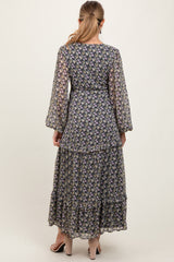 Black Floral Chiffon V-Neck Ruffle Tiered Maternity Maxi Dress