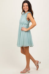 Light Olive Ruffle Detail Sleeveless Mini Dress
