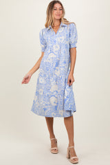 Periwinkle Floral Collared Tiered Midi Dress
