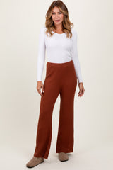 Rust Ribbed Knit Flare Pants
