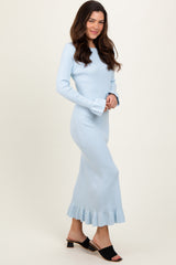 Light Blue Ribbed Knit Bow Back Maxi Dress
