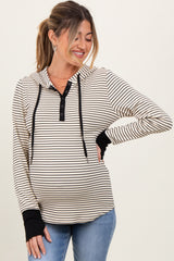 Black Cream Striped Maternity Hoodie