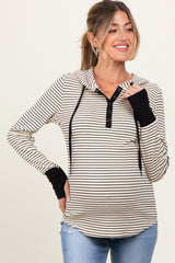 Black Cream Striped Maternity Hoodie