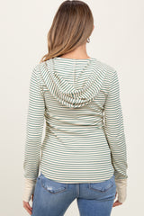 Green Cream Striped Maternity Hoodie