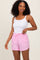 Pink Striped Round Hem Drawstring Shorts