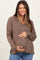 Mocha Ribbed V-Neck Long Sleeve Maternity Top