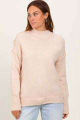 Cream Mock Neck Contrast Seam Sweater