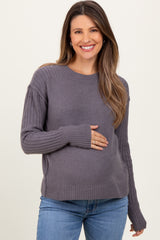 Grey Rib Knit Maternity Sweater