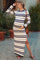 Ivory Multi Stripe Long Sleeve Sweater Maternity Maxi Dress