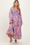 Lavender/Coral Smocking Fit And Flare Maternity Maxi With Side Pockets