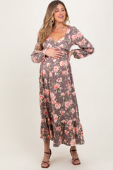 Mauve Blush Sweetheart Neckline Maternity Maxi With Side Pockets