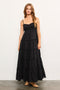 Black Shirred Bust Ruffle Tiered Maxi Dress