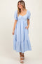 Light Blue Sweetheart Stripe Smocked Back Midi Dress