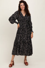 Black Floral Button Maxi Dress