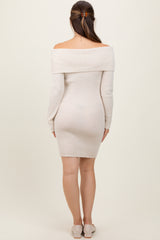 Ivory Off Shoulder Short Sequin Maternity Sweater Dress