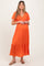 Orange Smocked Flutter Sleeve Midi Dress