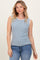 Blue Ribbed Contrast Embroidered Sleeveless Top