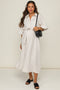 Beige 3/4 Bubble Sleeve Maternity Midi Shirt Dress