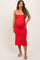Red Knit Contrast Trim Square Neck Maternity Midi Dress