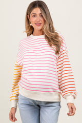 Pink Colorblock Striped Maternity Pullover