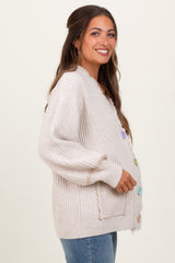 Cream Ribbed Fringe Detail Maternity Button Cardigan
