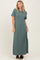 Light Olive Basic Side Slit Short Sleeve Midi Dress