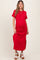 Red Basic Side Slit Short Sleeve Maternity Midi Dress