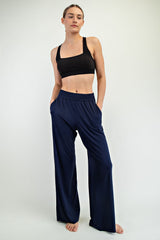 Navy Basic Wide Leg Pocketed Maternity Pants