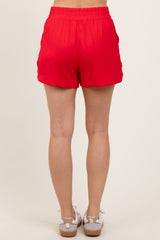 Red Basic Rounded Hem Shorts