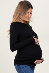 Black Knit Long Button Sleeve Maternity Top