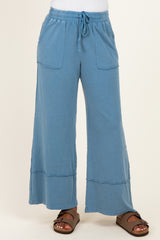 Blue Mineral Wash Wide Leg Ankle Pants
