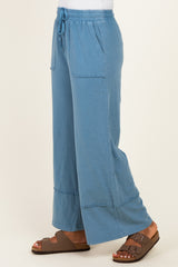 Blue Mineral Wash Wide Leg Ankle Pants