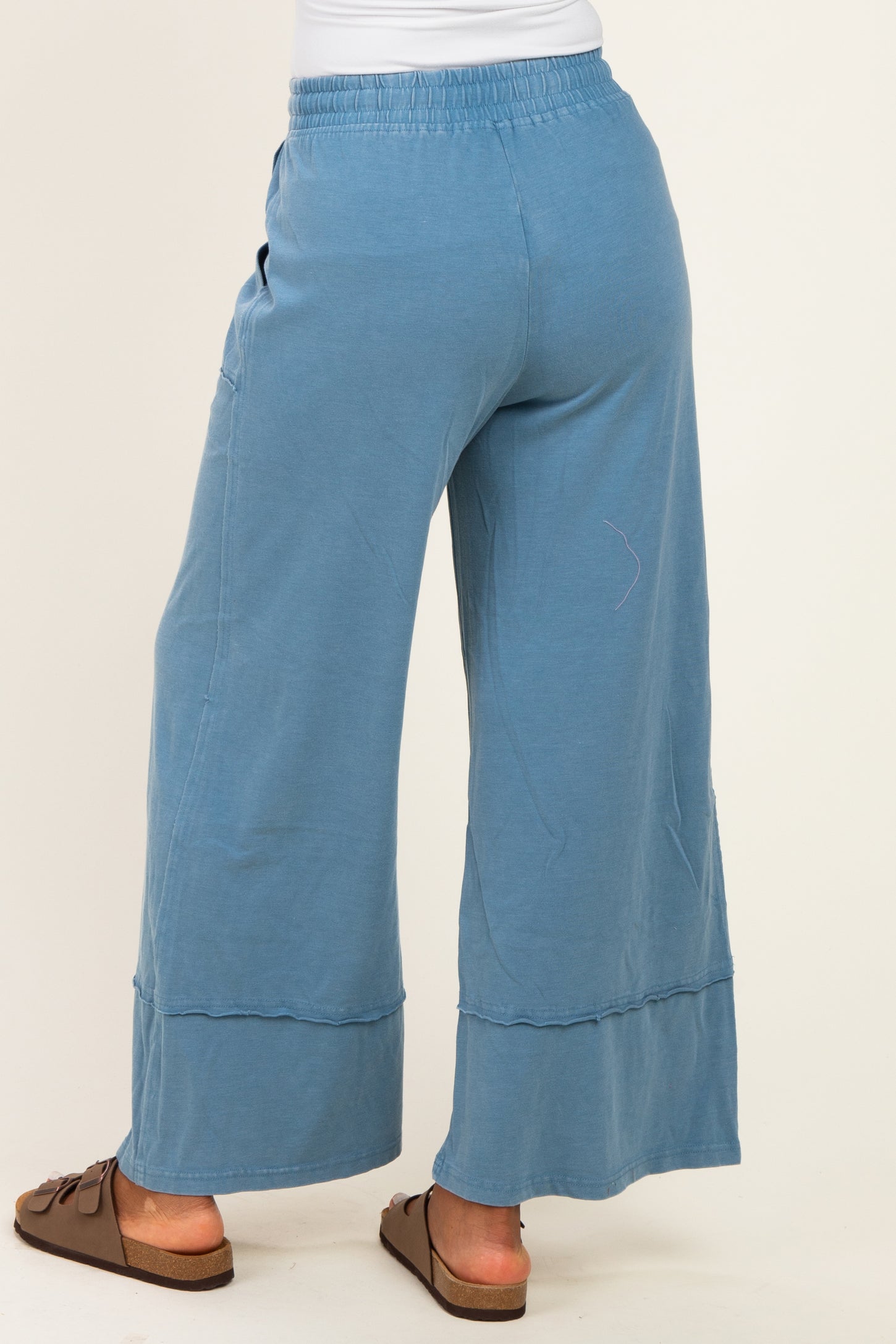 Blue Mineral Wash Wide Leg Ankle Pants