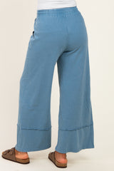 Blue Mineral Wash Wide Leg Ankle Pants