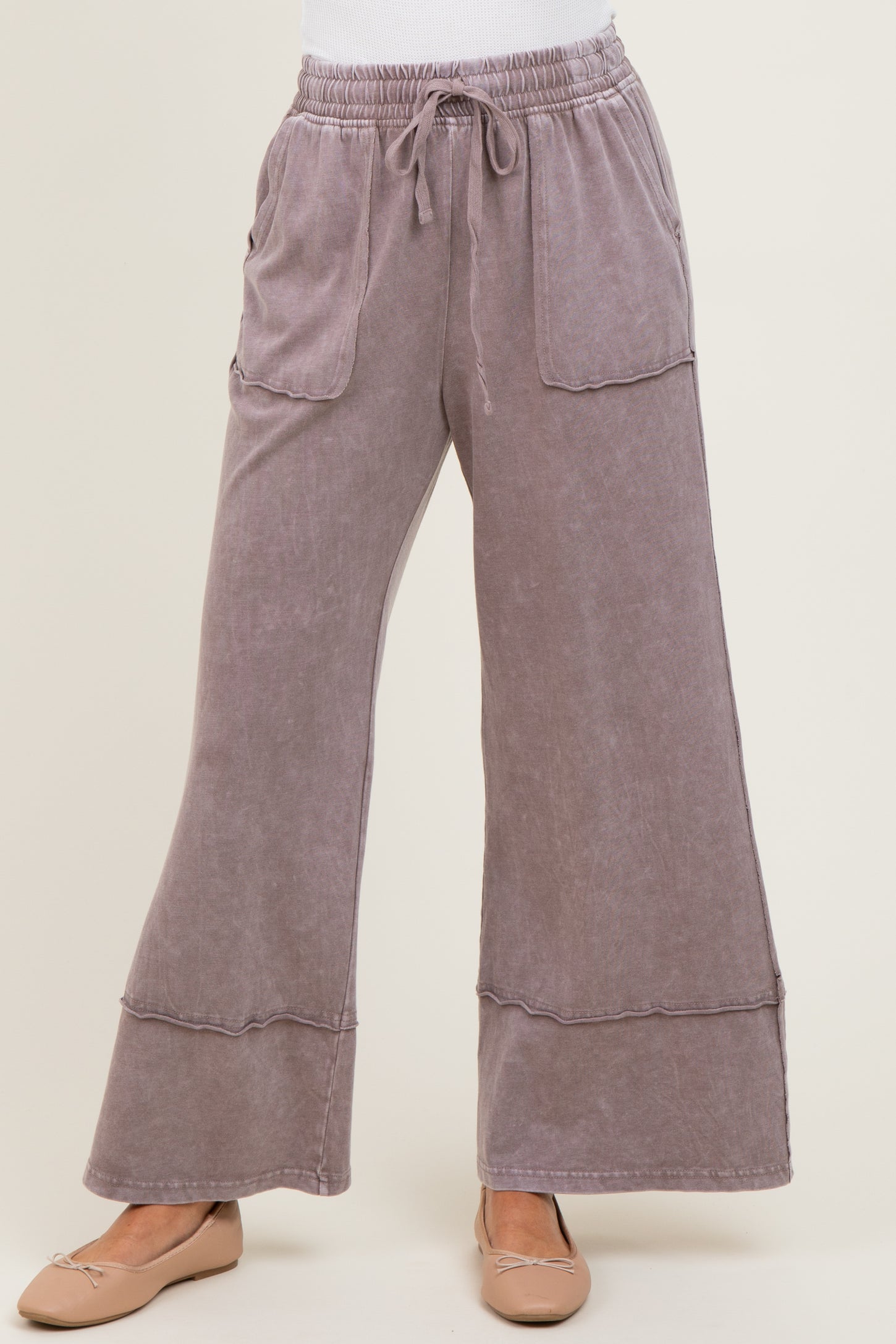 Mocha Mineral Wash Wide Leg Ankle Pants