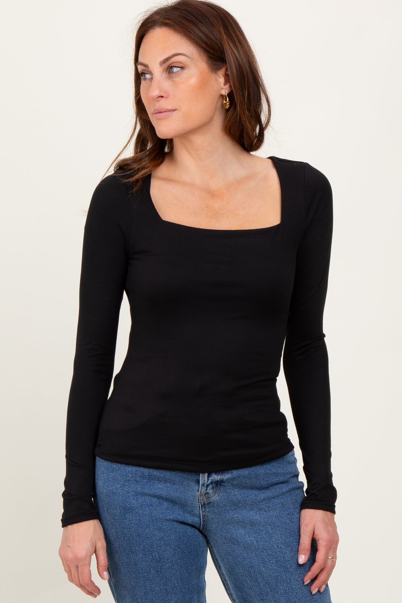 Black Square Neck Long Sleeve Maternity Top