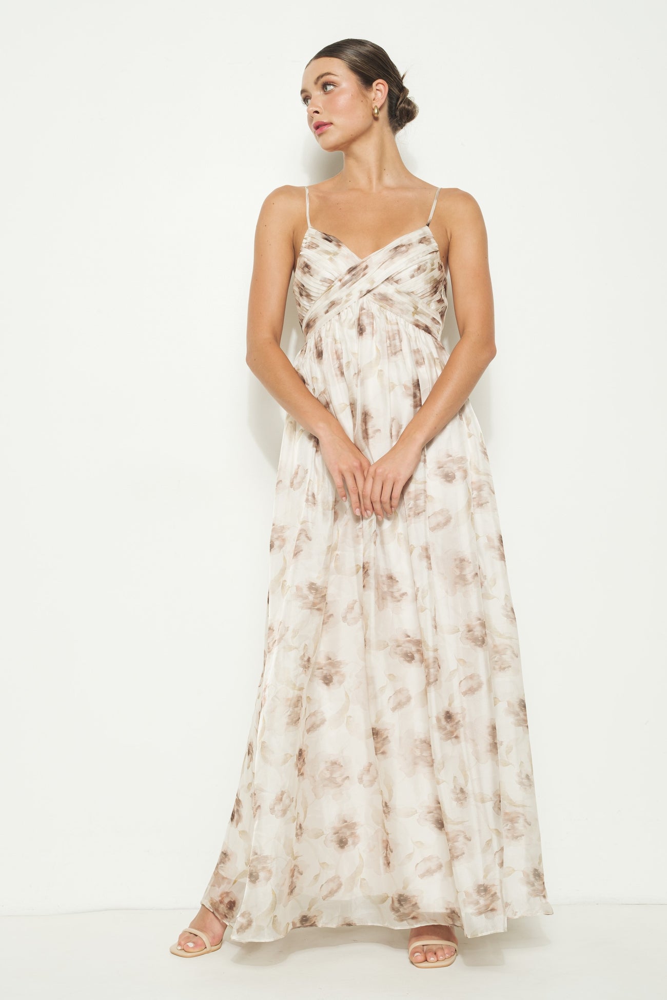 Taupe Multi Floral Print Sleeveless Maternity Maxi Dress