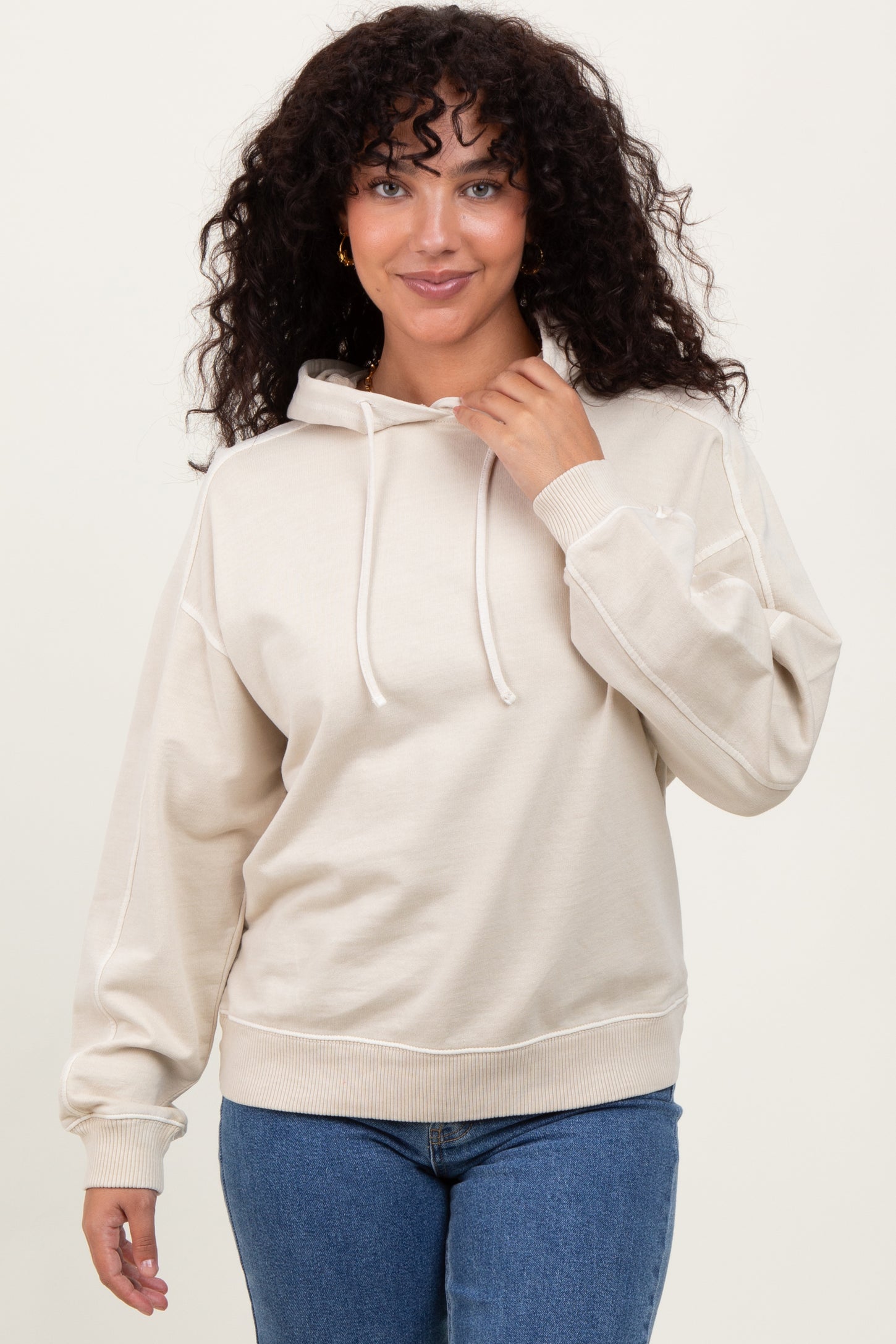 Cream French Terry Hooded Sweatshirt