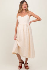 Cream Floral Embroidered Scallop Detail Maternity Midi Dress