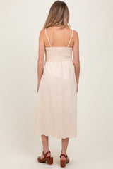 Cream Floral Embroidered Scallop Detail Maternity Midi Dress