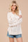 Cream Oversized V-Neck Waffle Knit Long Sleeve Top