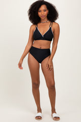 Black Crochet Detail Double Strap Bikini Set