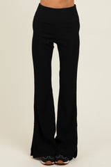Black Ribbed Split Flare Leggings