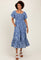 Blue Leaf Print Smocked Midi Dress