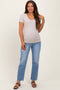 Blue Distressed Raw Hem Maternity Straight Leg Ankle Jeans