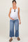 Blue Distressed Fringe Open Knee Cropped Wide Leg Maternity Jeans