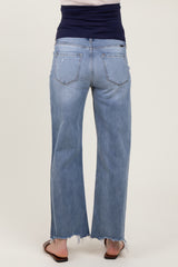 Light Blue Fringe Hem Maternity Wide Leg Jeans