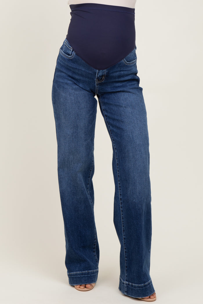 Navy Trouser Hem Wide Leg Maternity Jeans